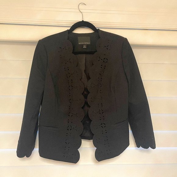 J. Crew Blazer w/ Laser Cut Details - Black - Size 10 - Picture 1 of 4
